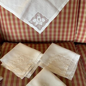 French Provence Set of Four Hand Embroidery Linen Cotton Sheer Napkins