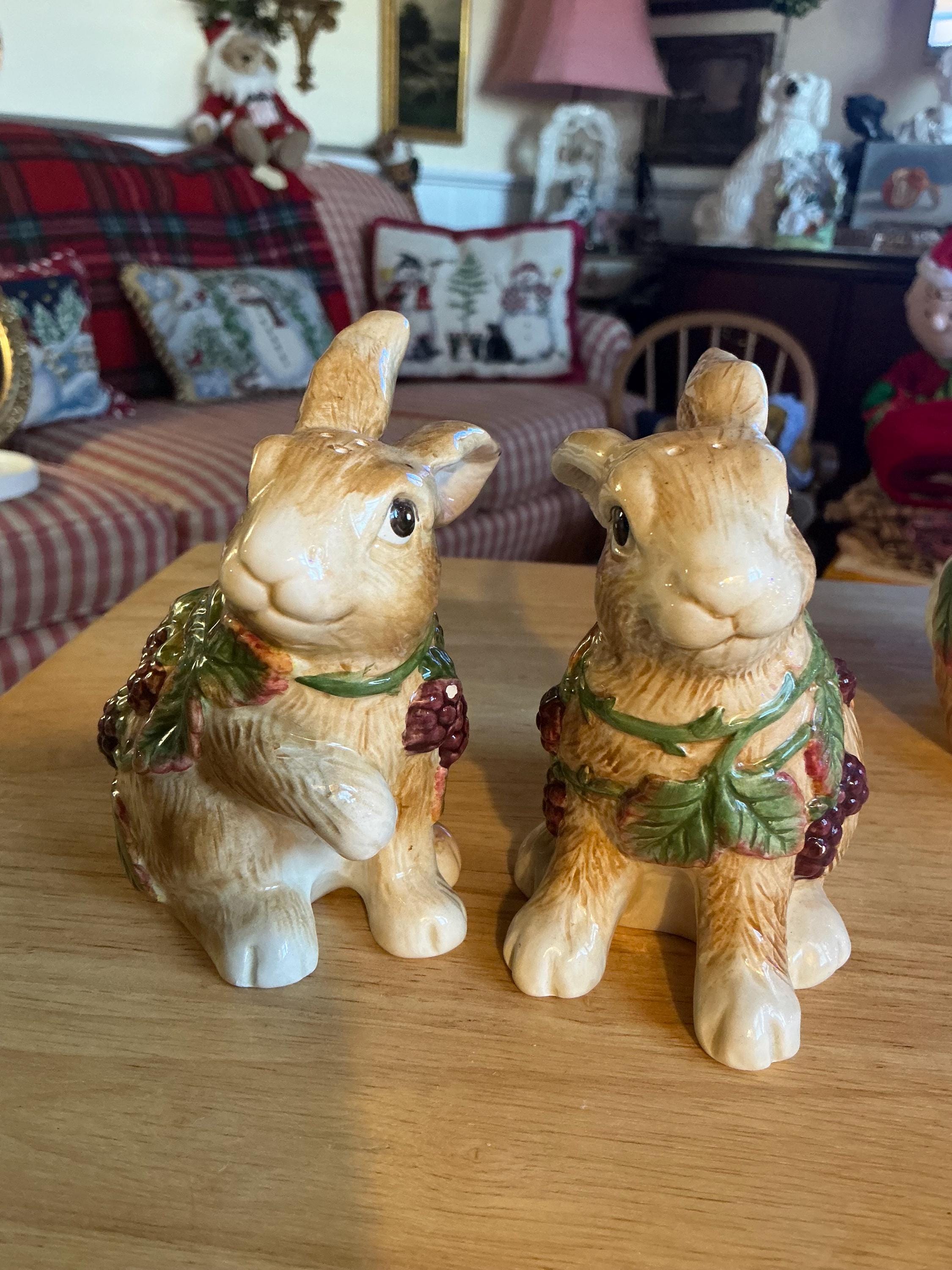 Whimsical Fitz and Floyd Blackberry Rabbit Salt and Pepper Shaker