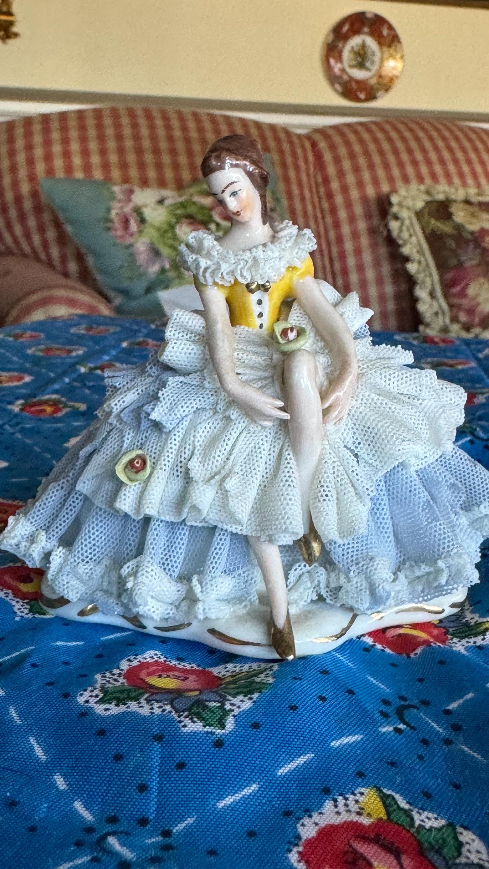 Country Victorian Dresden Porcelain Figurine Blue and White - Etsy