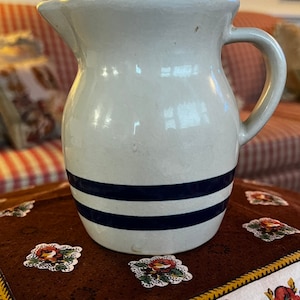 Robinson Ransbottom Blue Stripe 1 Pint Pitcher Roseville Pottery