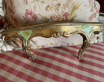 Italian Florentine Wood Gold and Mint Green Shelf Wall Sconce.