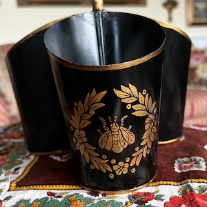 French Country Tole Metal Bumblebee Trio Utensil Holder