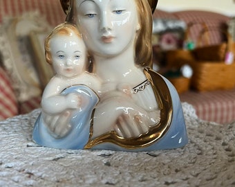 European Italian Madonna Mother Mary and Baby Jesus Bust