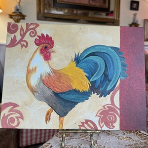 Arte del gallo de la pintura al óleo de la granja del país francés