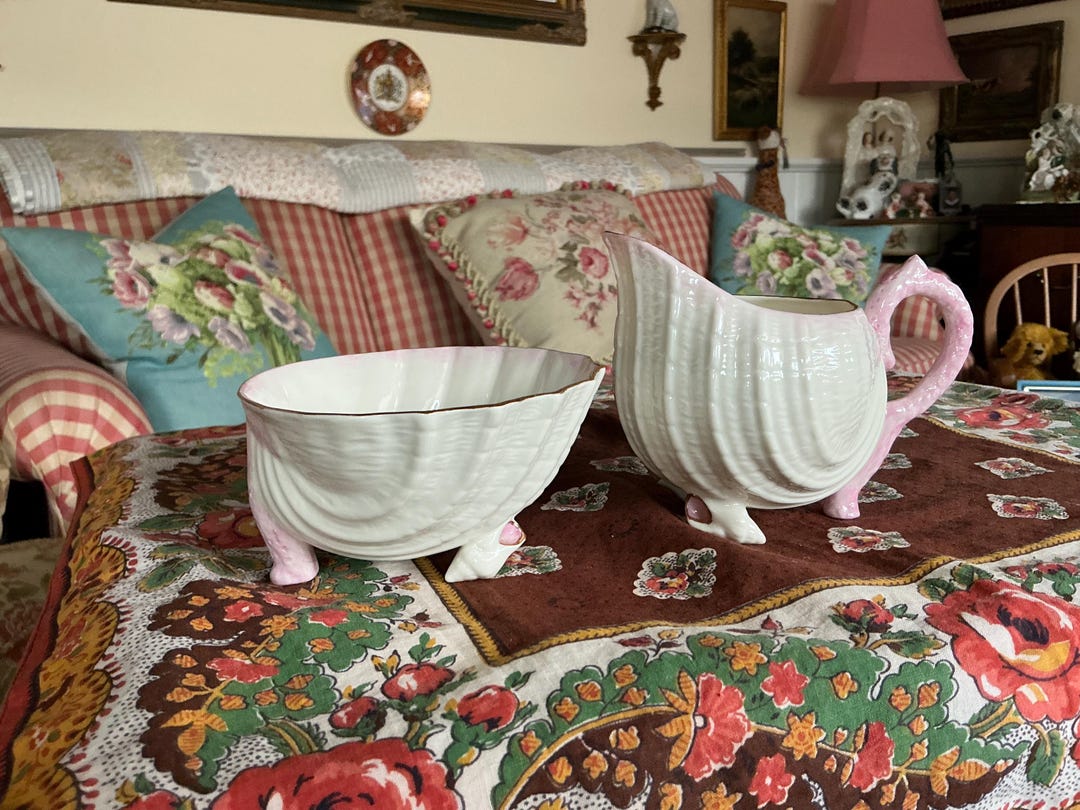 Ireland Belleek Pink Neptune Shell Sugar and Creamer - Etsy