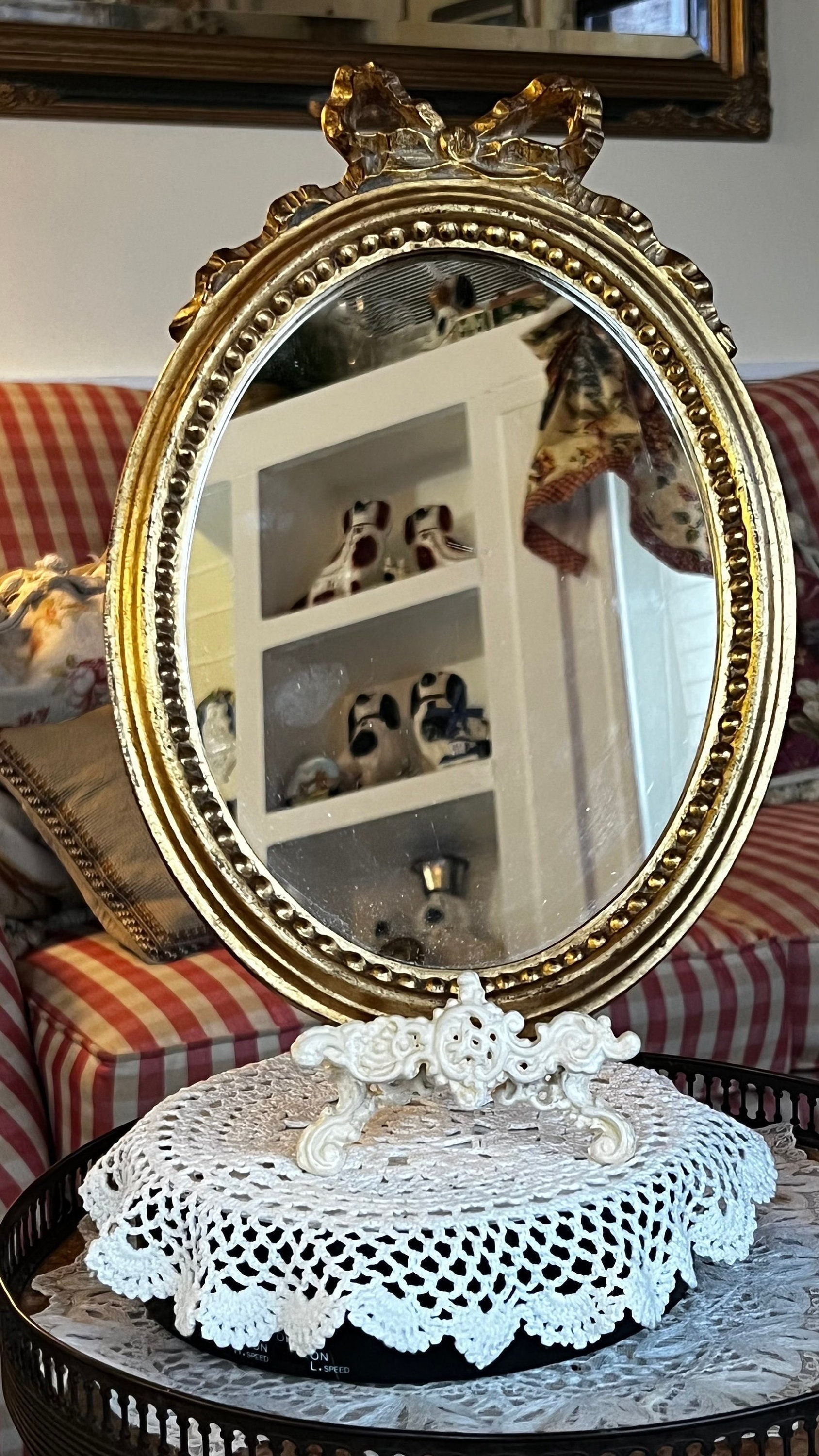 Gold Bow Mirror Made in Italy Small Oval Wall Mirror 1960s