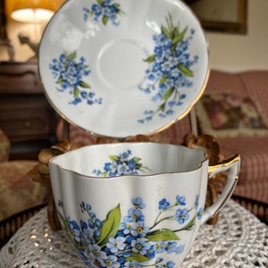 English Country Royal Prince Bone China Forget Me Nots Teacup and Saucer