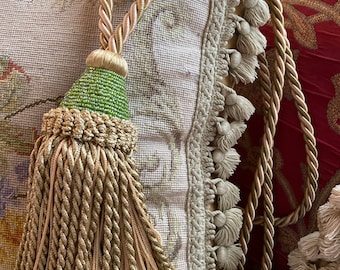 French Country Provence Glass Beaded Tassel Tieback