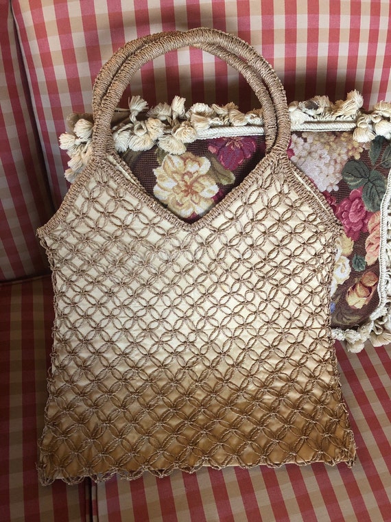 French Country Woven Trellis Mesh Handle Purse Bag - image 6