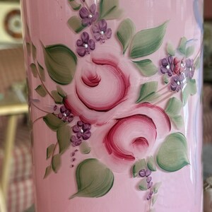 Antique Shabby Chic Hand Painted Roses Pink Glass Apothecary Jar Vase ...