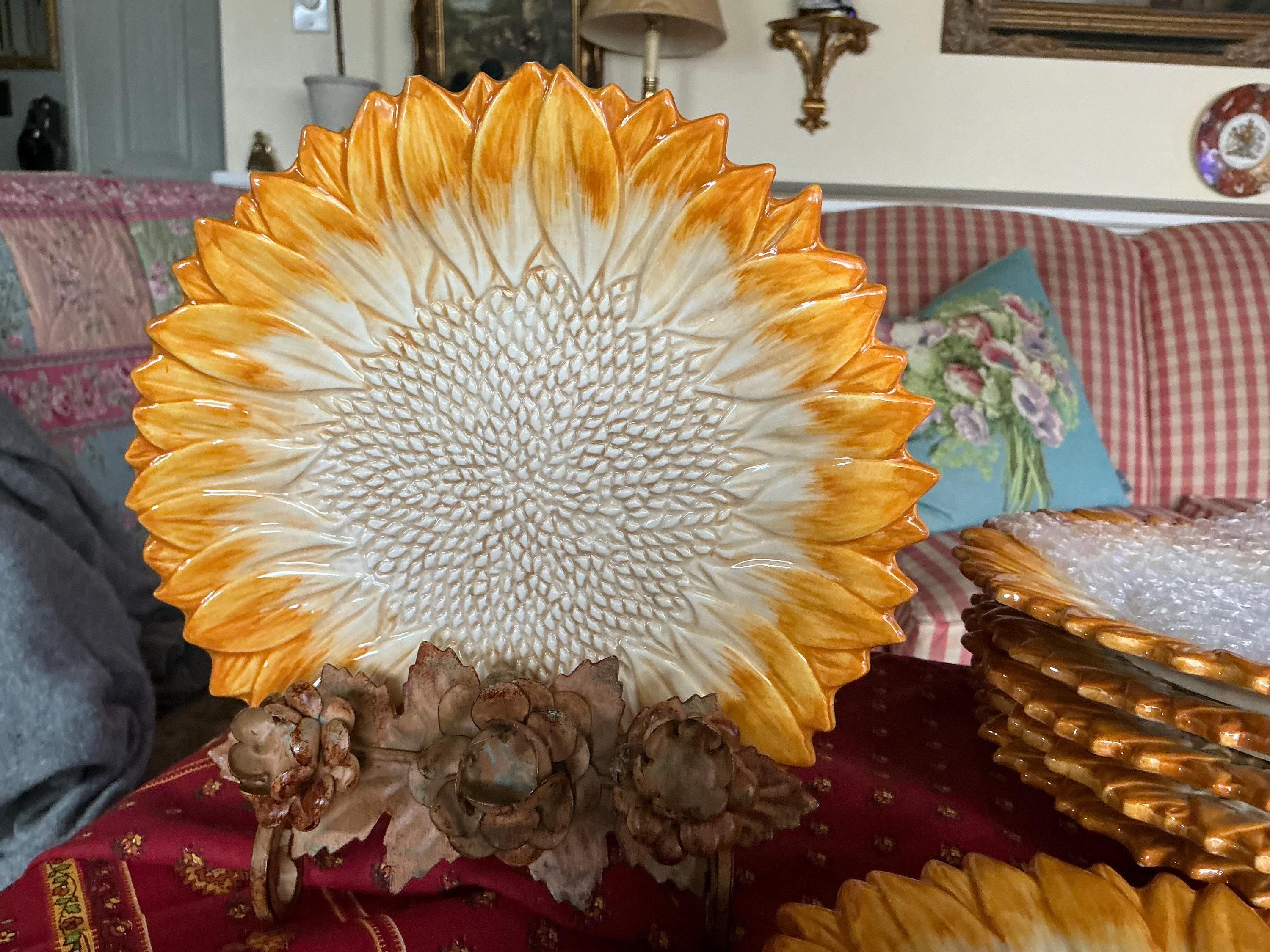 希少 イタリア製 ヴィンテージ 花瓶 Ceramiche GM シール付 赤 Italian Country Majolica Vietri Pottery Sunflower Leaf Plate - Etsy