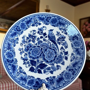 Country European Pheasant Flowers Delft Blauw Toile Plate
