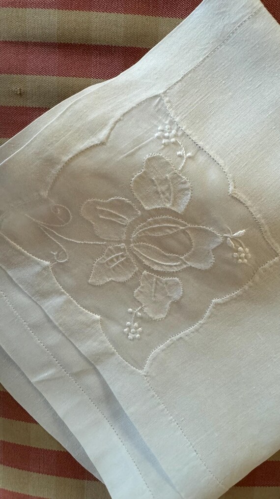 フランスプロヴァンス 手刺繍リネンコットンシアーナプキン4枚セット