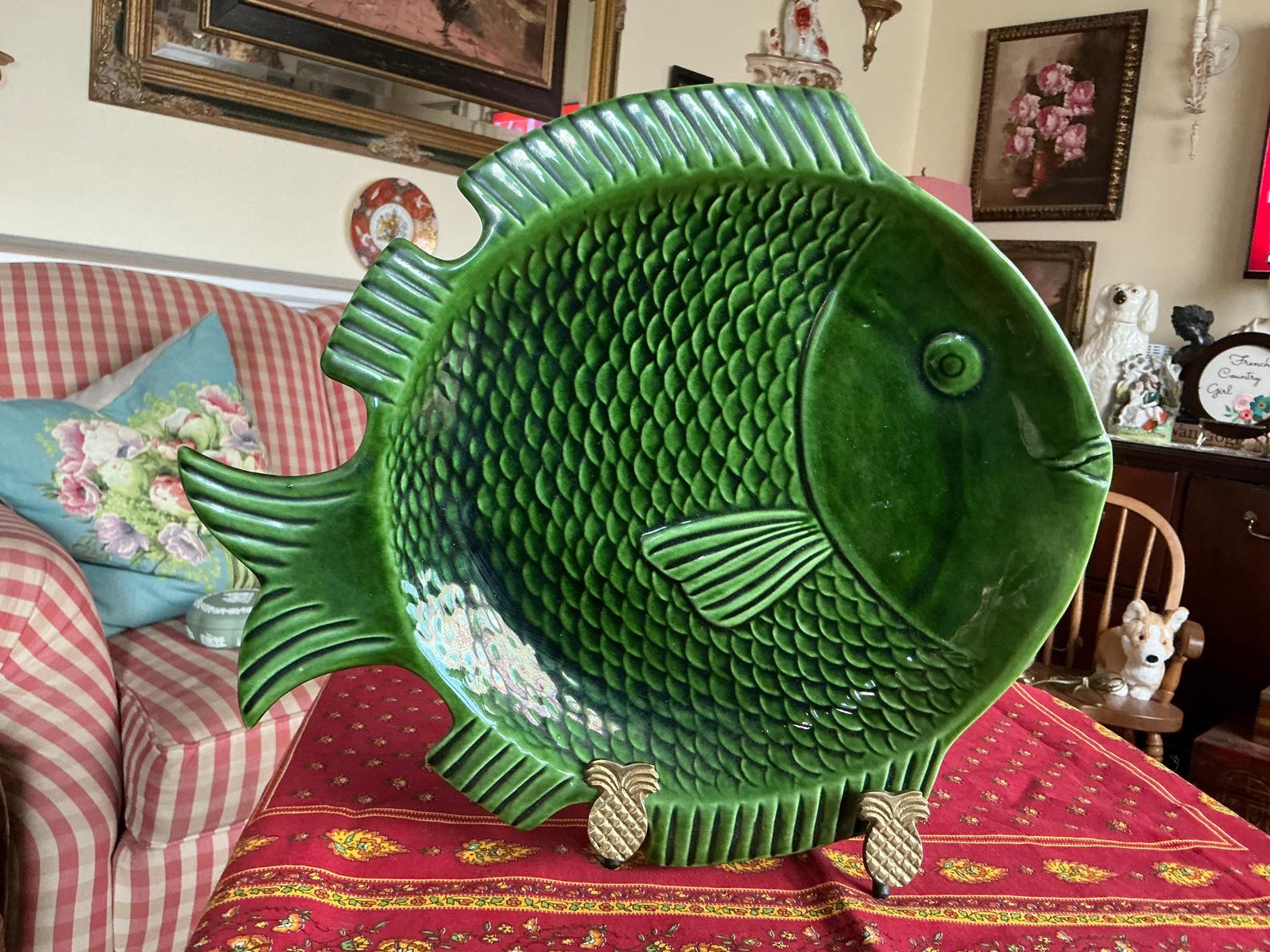 Vintage Country Hand Made Cemar California Pottery Folk Art Fish Platter