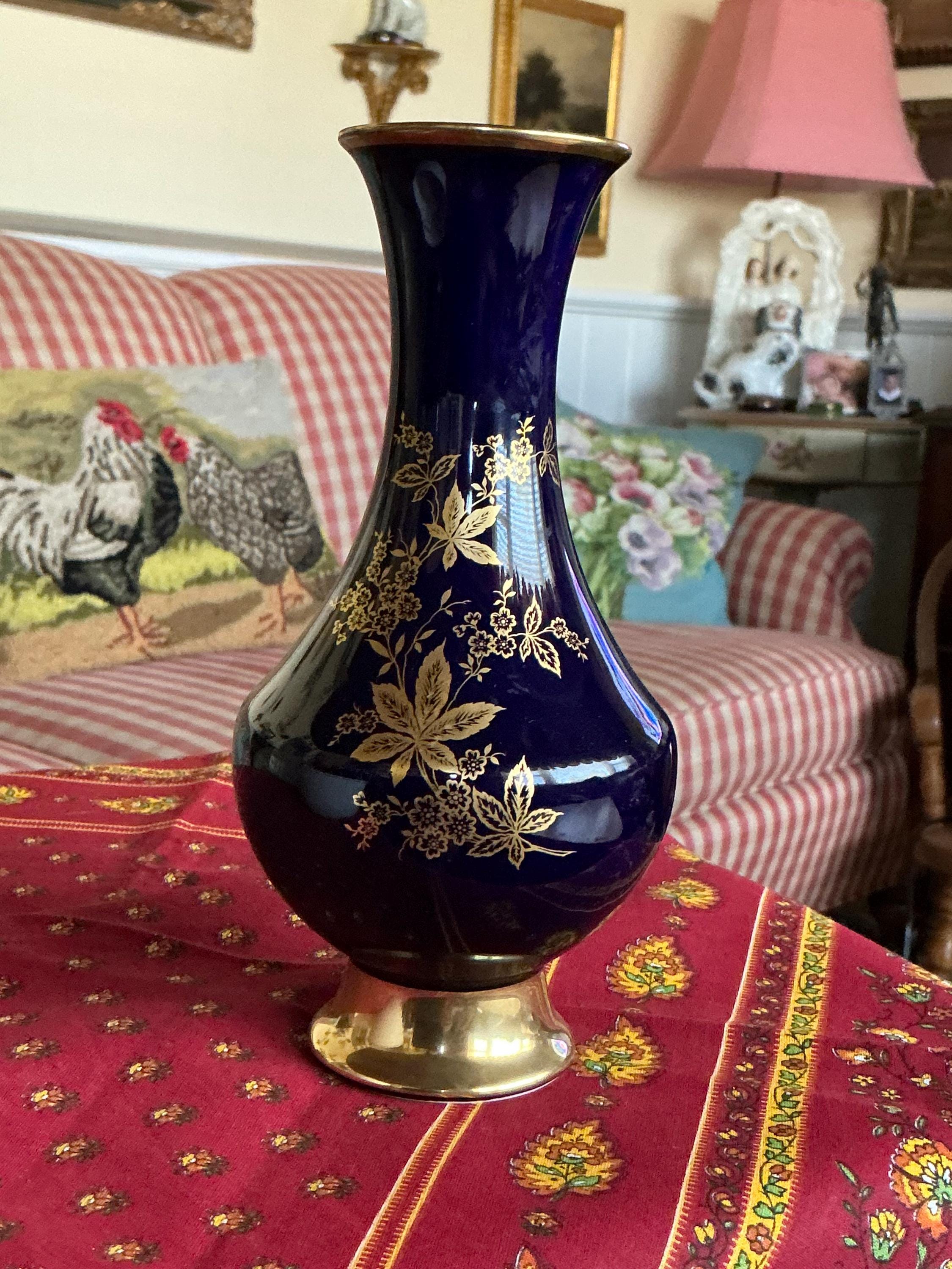 ドイツLindnerリンドナー　ブルーフラワー　猫足　花瓶　美品 European Lindner Monie Bavaria Germany Echt Kobalt Cobalt Blue