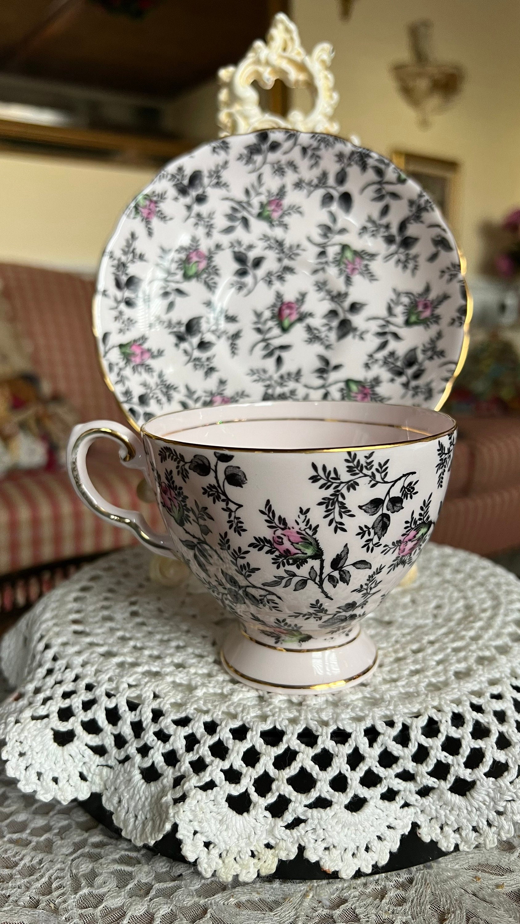 Pink Bud Chintz Rose Tuscan Floral Teacup and Saucer - Etsy