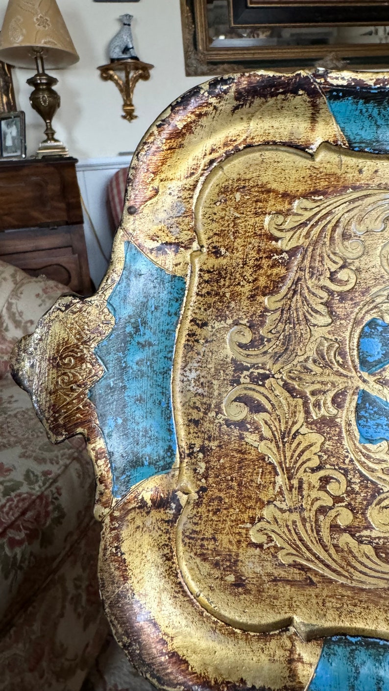 Gilted Gold and Blue Scallop Italian Florentine Tray Platter - Etsy