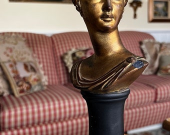 Italian Florentine Roman Lady Porcelain Bust Italy Gilt Black