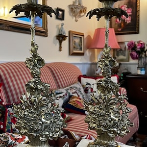 Girandole Traditional Victorian French Antique Brass Pair of Candlestick Holder