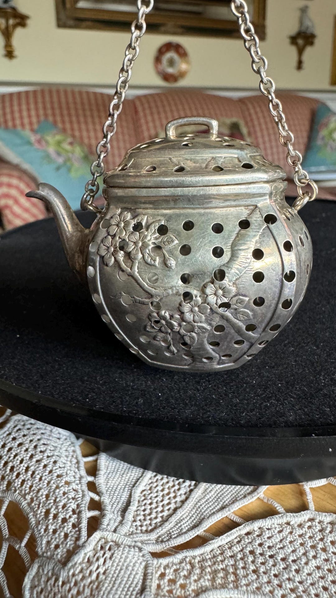 Antique Victorian Whimsical Cherry Blossom Embossed Sterling Silver Tea ...