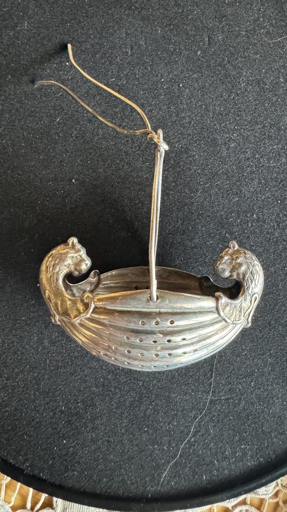 Antique Victorian Whimsical Liion Heads Viking Ship Gorham