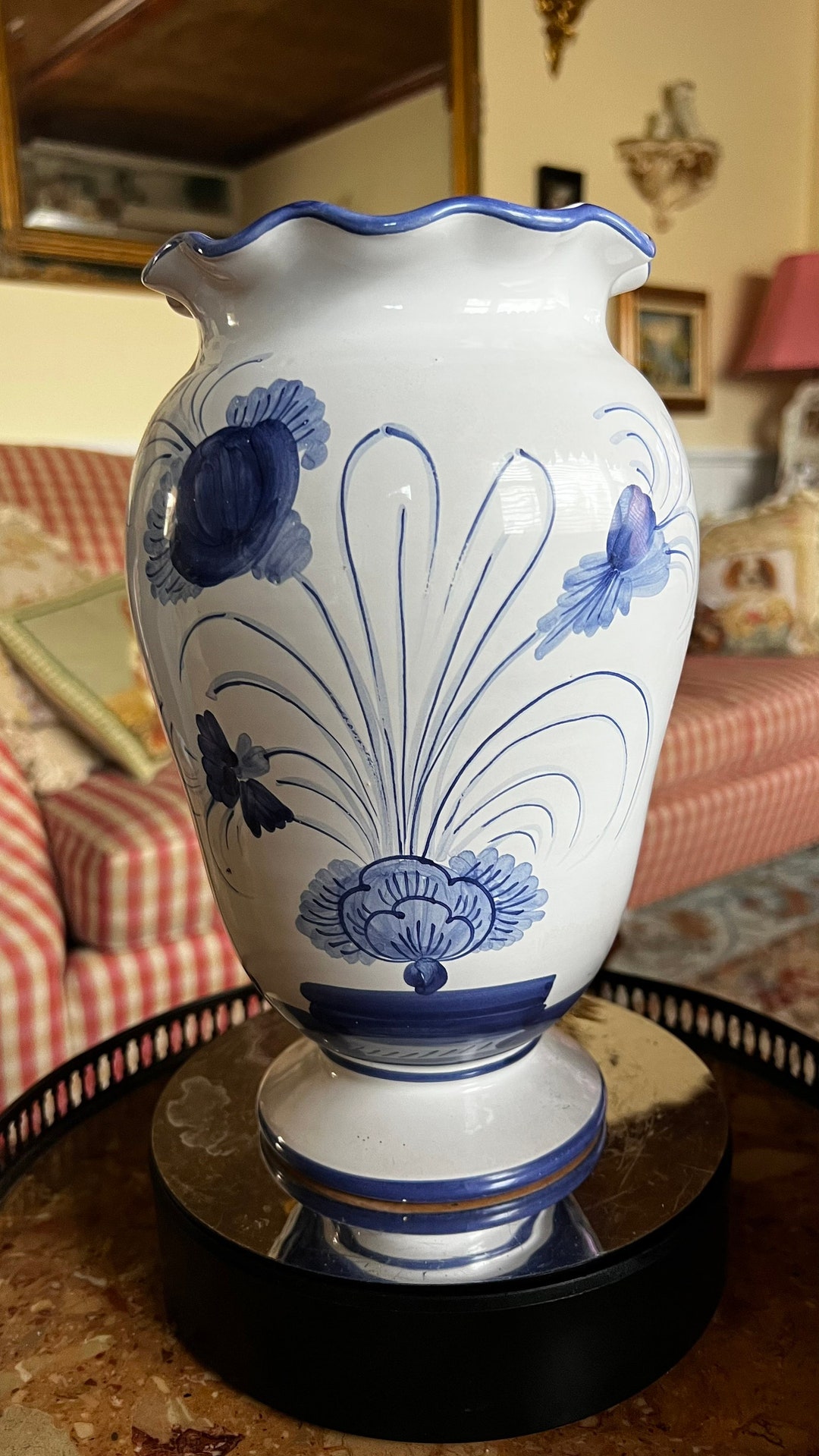 Italian Pottery Blue and White Floral Ruffle Vase - Etsy