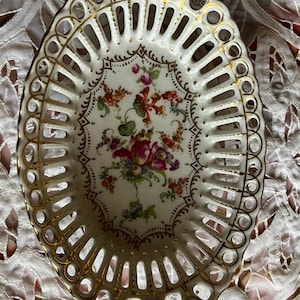 Country Floral Dresden Flowers Porcelain Oval Dish Bowl