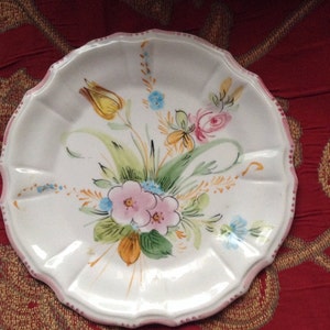 Farmhouse Chic French Country Antique Handpainted Floral Scalloped Plate image 1