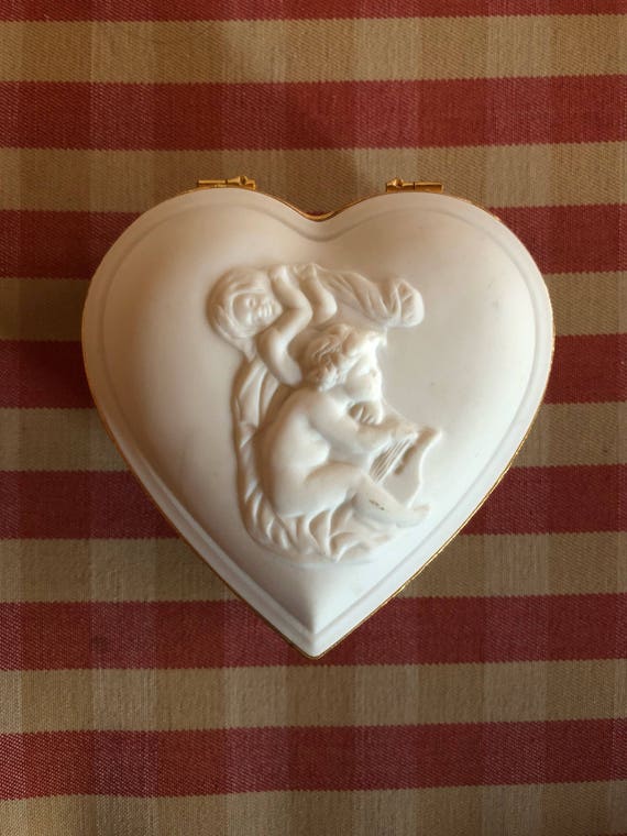 French Country Bisque Porcelain Cherub Angel Heart