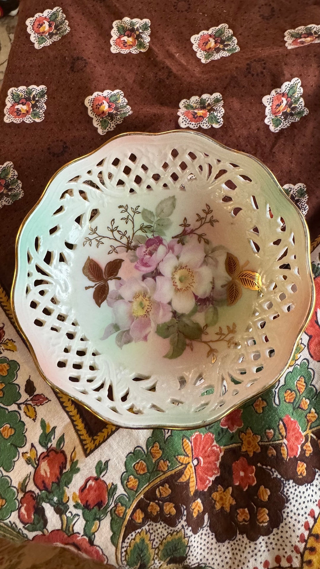 Handpainted Schumann Arzberg Germany Wild Rose Blush Oval Vanity Floral ...
