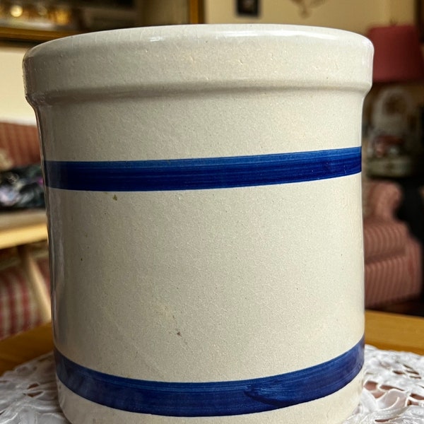 Robinson Ransbottom Blue Stripe Crock 2 Qt High Roseville Keramik
