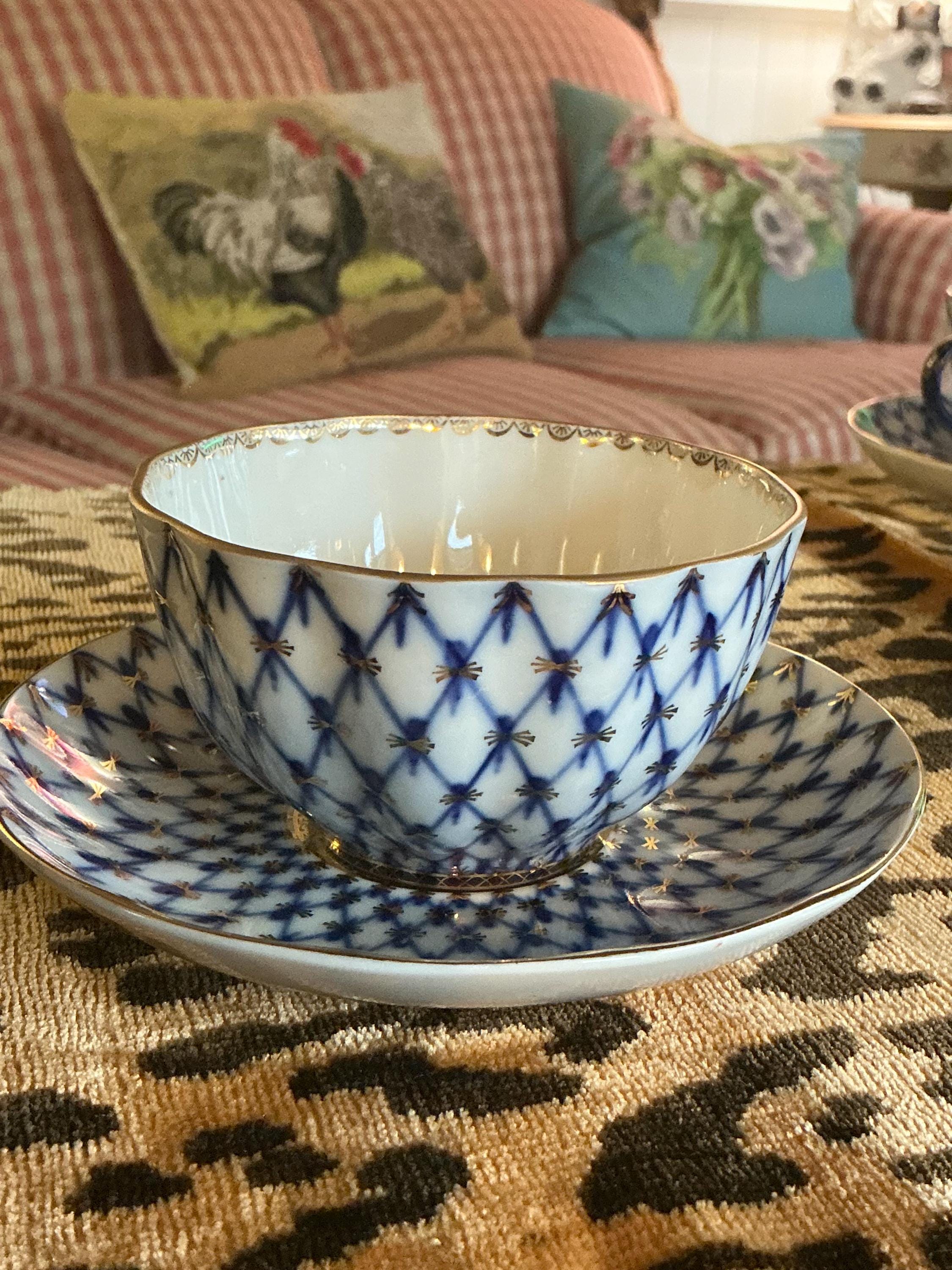 Lomonosov Russia　ロモノーソフ　フィギュリン　バード　2点セット European Russia Vintage Imperial Lomonosov Blue and Gold Teacup