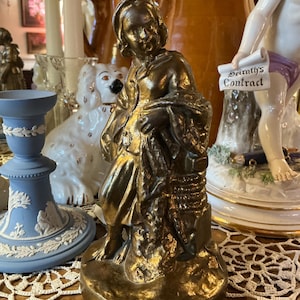 French Country Victorian Country Lady Brass Antique Cast Iron Metal Door Stop or Bookend