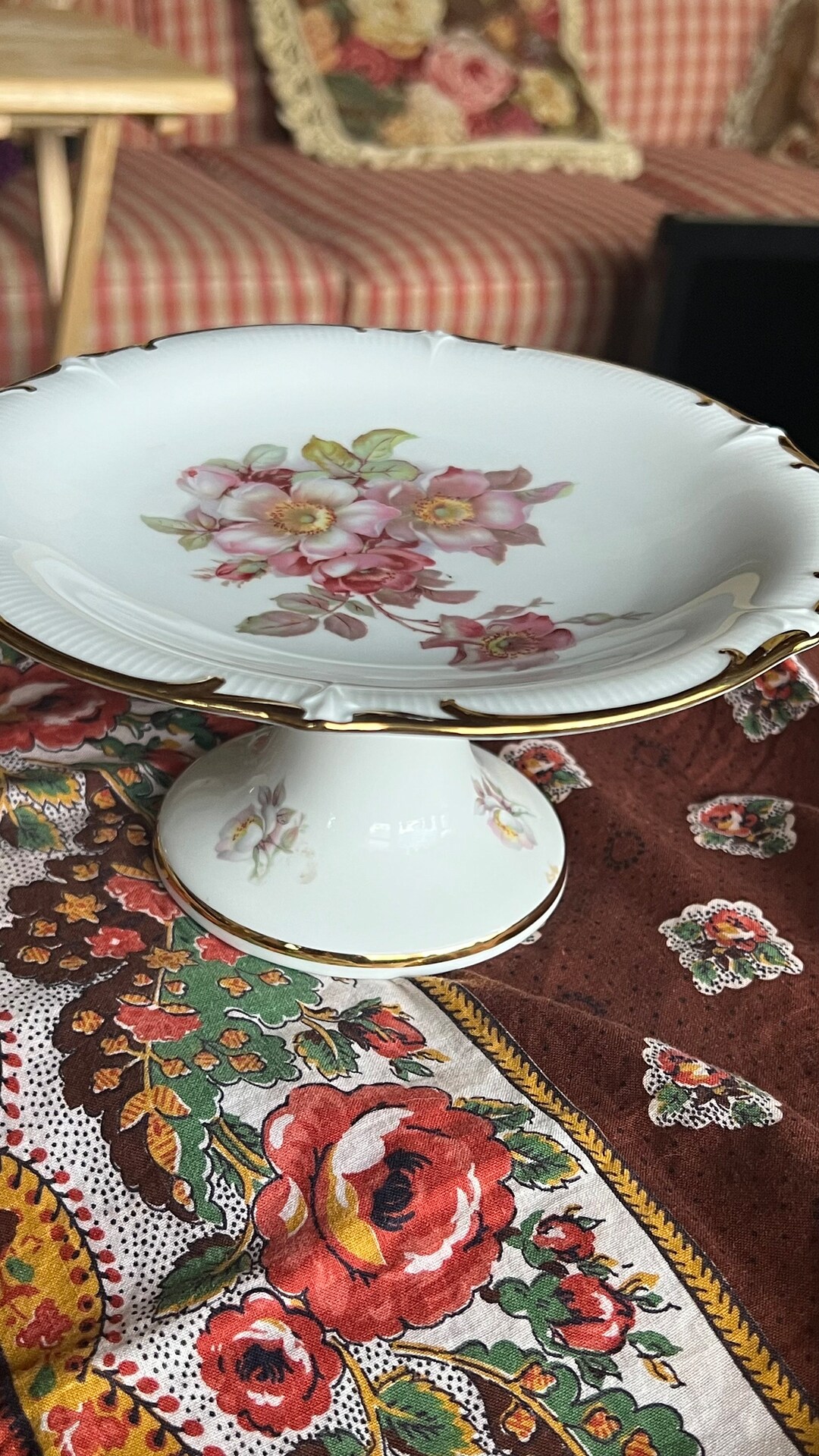 Handpainted Schumann Arzberg Germany Wild Rose Blush Cake Pedestal ...