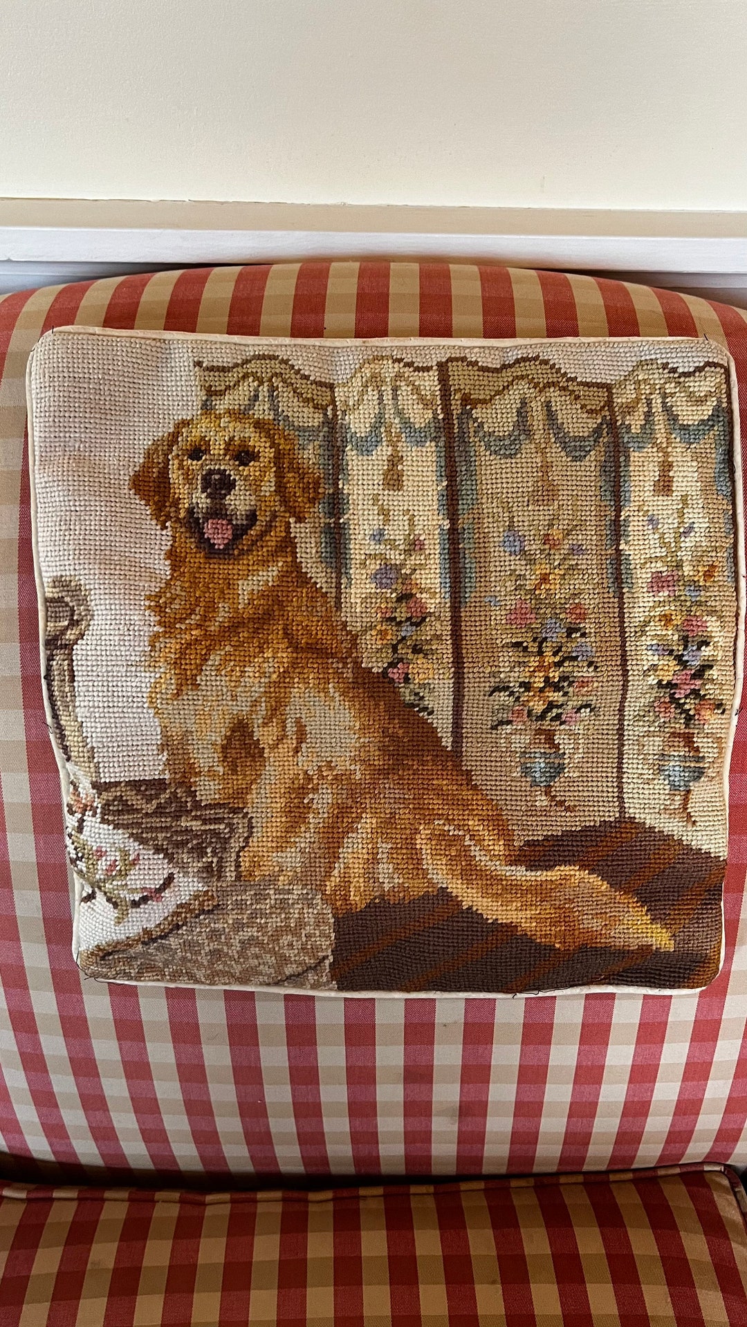 Classic Needlepoint Golden Retriever Dog Pillow Etsy
