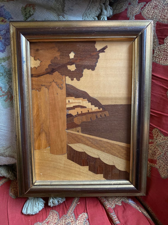 Italian Florentine Inlaid Wood Marquetry Ocean Scenery Sorrento