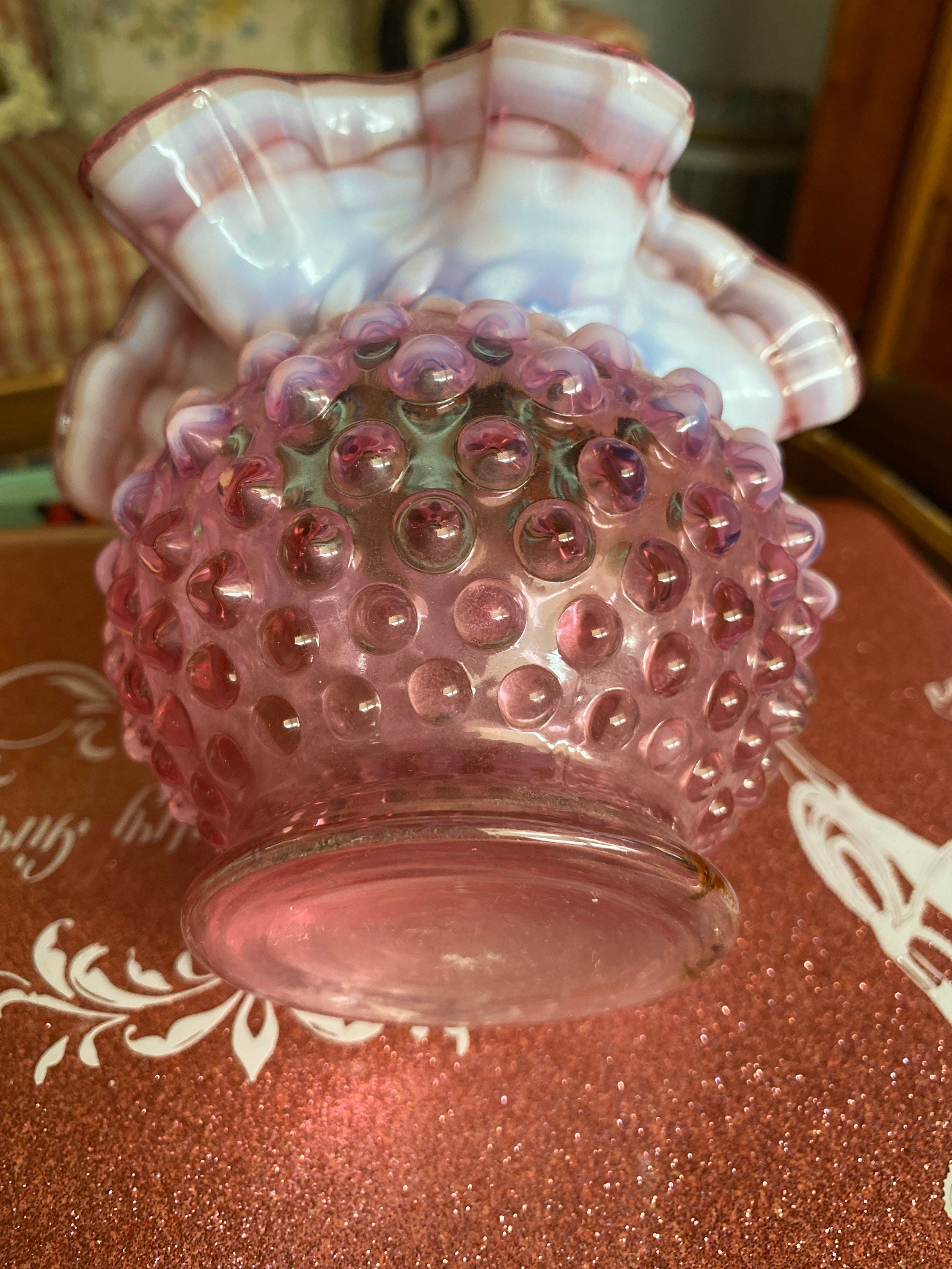 Country Fenton Ruffled Edge Hobnail Cranberry Pink White Vase - Etsy