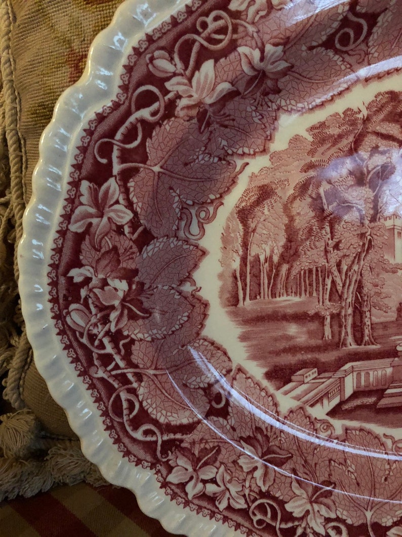 English Country Vista Pink Mason Scallop Oval Platter Plate