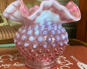 【希少】　Fenton フェントン　クランベリー ガラス 花瓶 Fenton Hobnail Glass Vase Pink Cranberry Opalescent 1950s