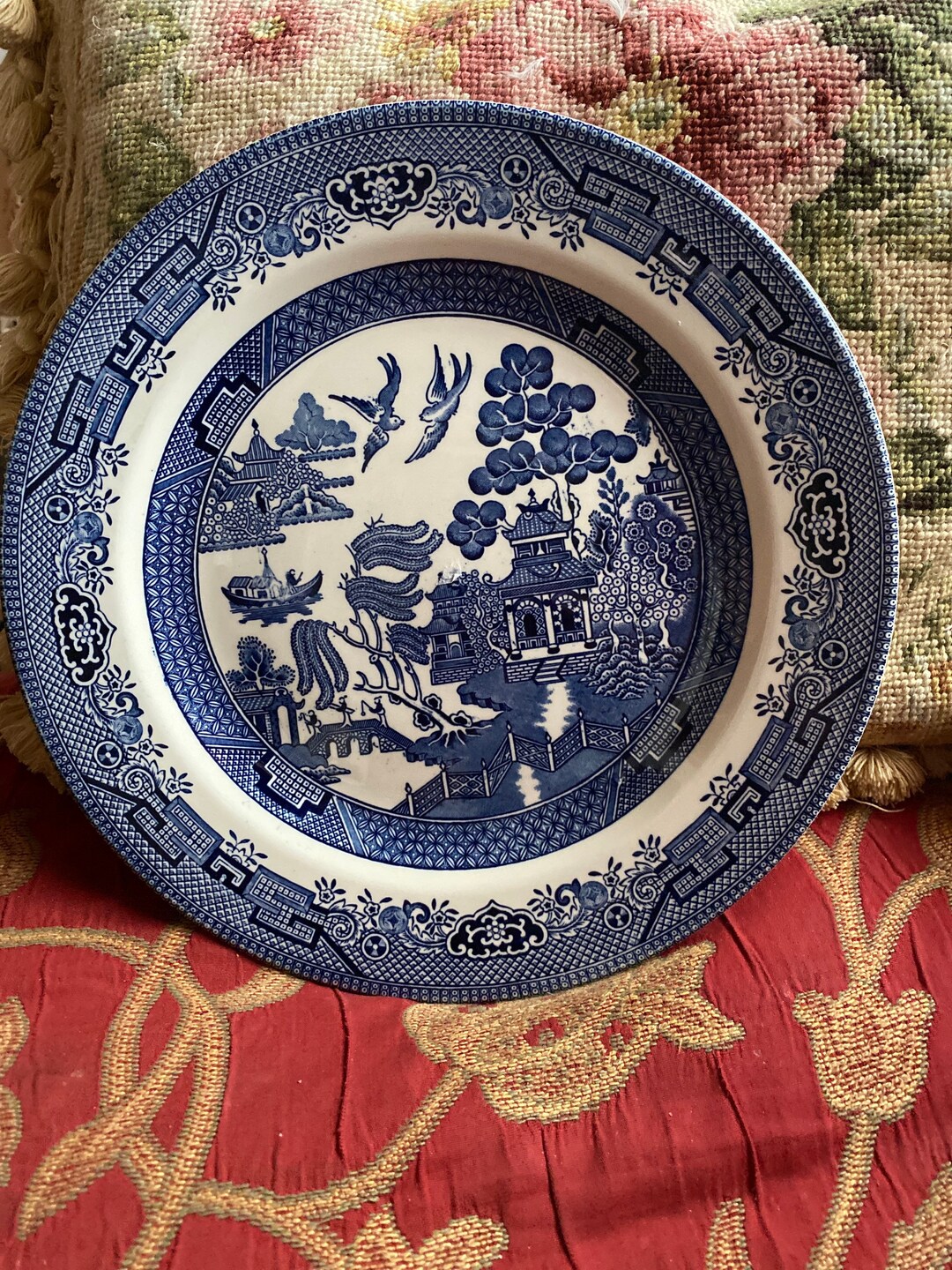 English Country Blue Willow Churchill Plate - Etsy