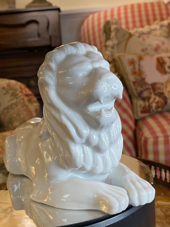 European Porcelain White Lion Figurine Statue Etsy