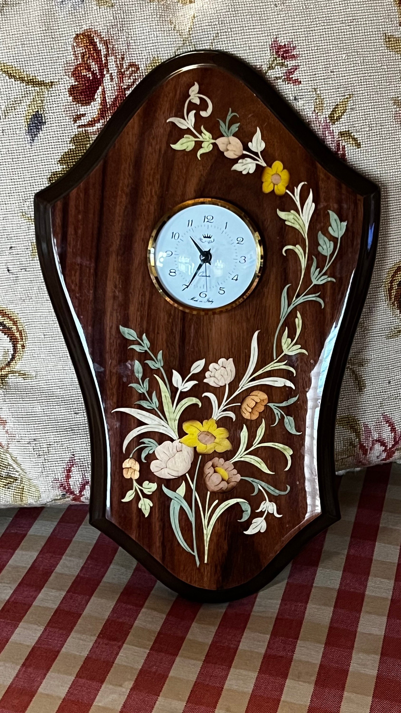 Italian Notturno Sorrento Marquetry Inlaid Wood Floral Rose Wall