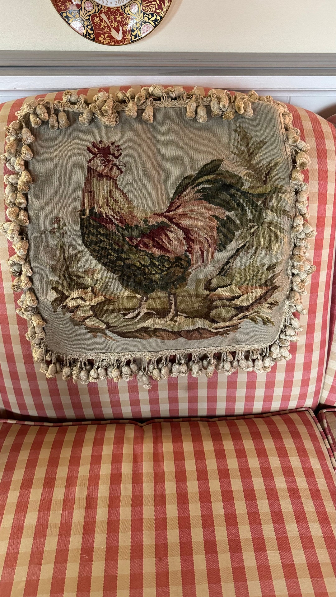 French Country Provence Aubusson Rooster Needlepoint Tassel Fringe