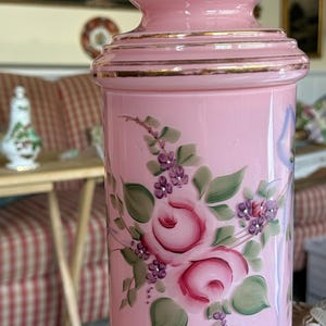 Antique Shabby Chic Hand Painted Roses Pink Glass Apothecary Jar Vase ...