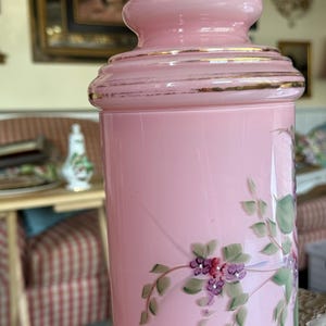 Antique Shabby Chic Hand Painted Roses Pink Glass Apothecary Jar Vase ...
