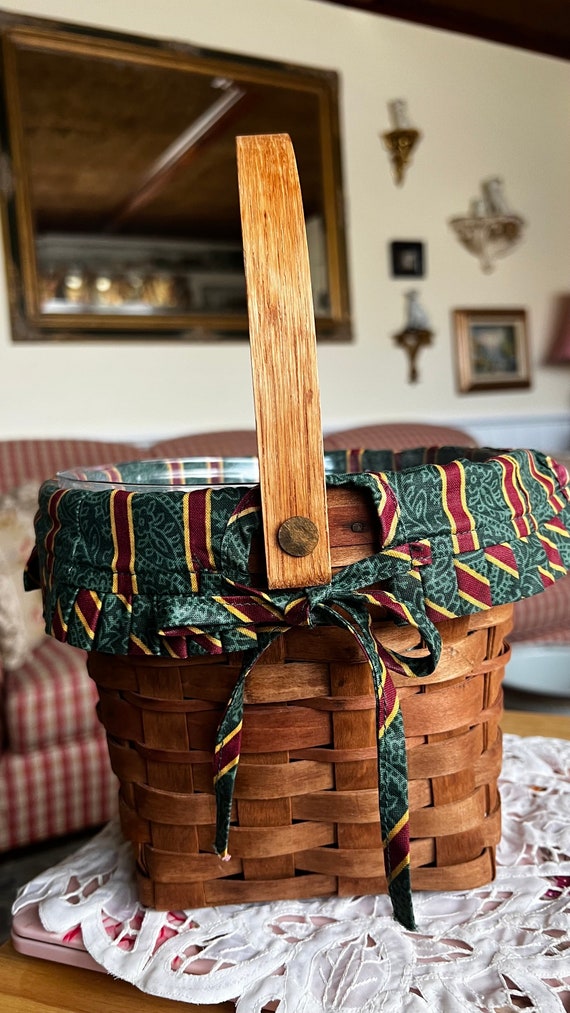 Longaberger Basket ライナー＆栞付・アンティーク シャビー Longaberger Classic Fabric Liner and Plastic Cover Basket With