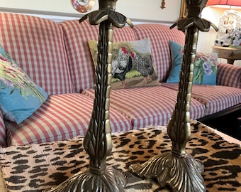 Girandole Traditional Victorian French Antique Brass Pair of Candlestick Holder