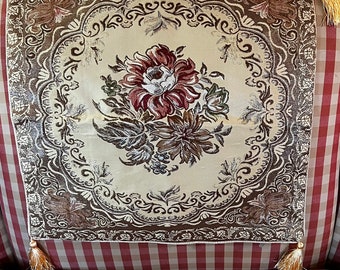 French Country Lampas Bouquet of Flowers  Pillow Cover