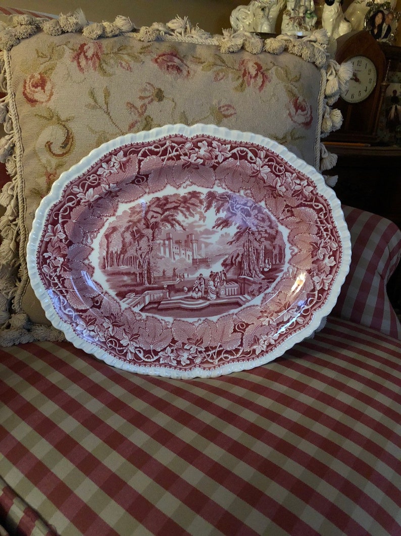 English Country Vista Pink Mason Scallop Oval Platter Plate
