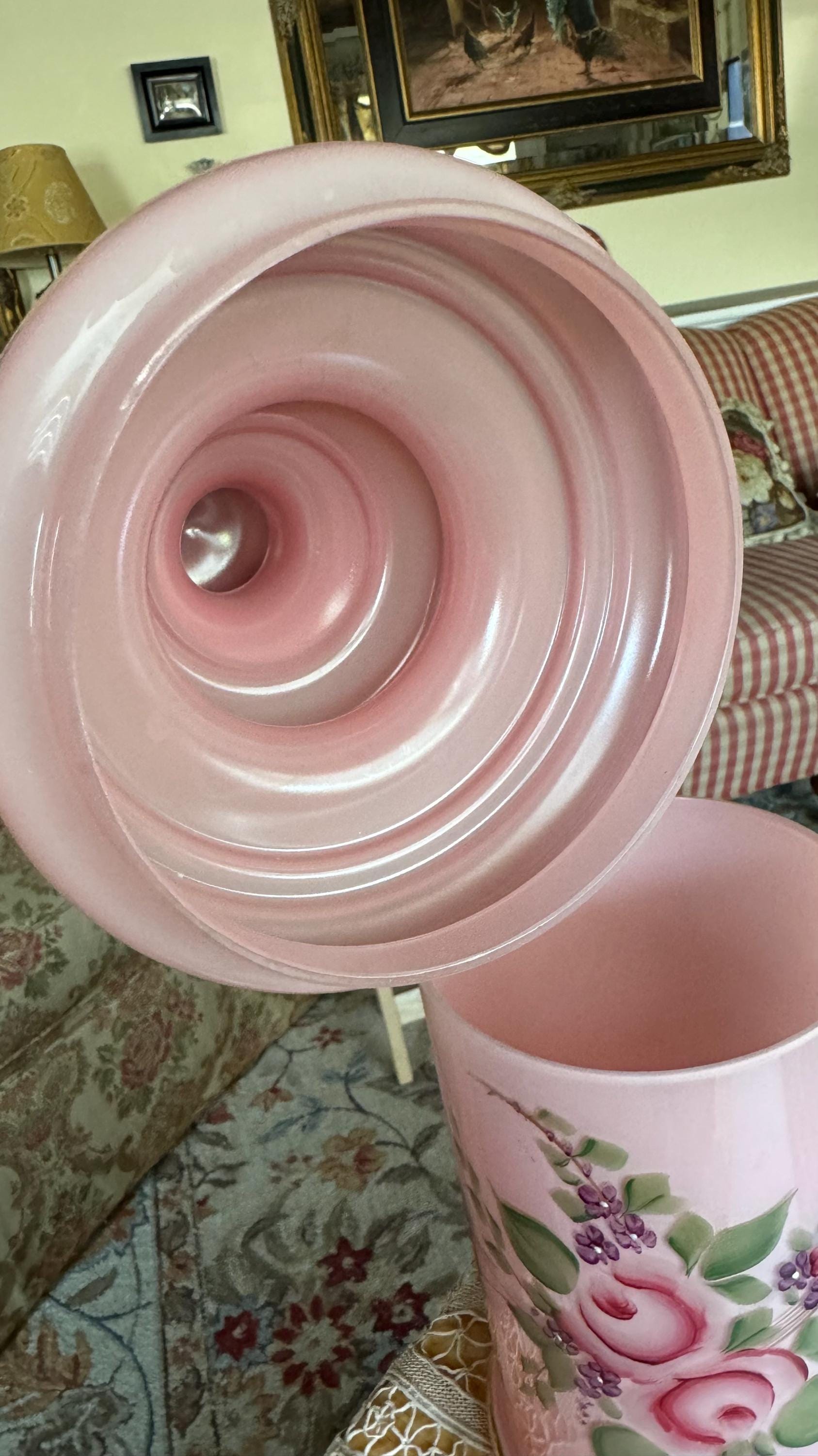 Antique Shabby Chic Hand Painted Roses Pink Glass Apothecary Jar Vase ...